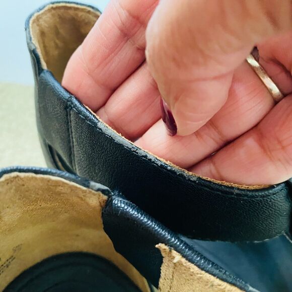 DR. SCHOLLS Women's Leather Platform‎ Chunky Sandals Comfort Sz 8 M Black White - Picture 7 of 13